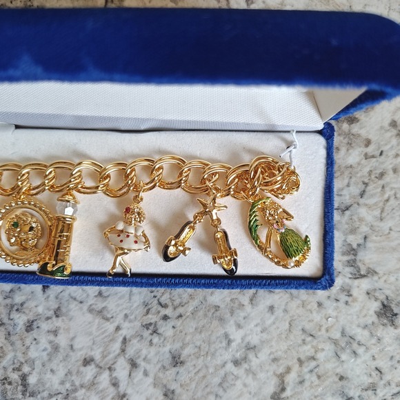Danbury Mint Shirley Temple Charm Bracelet Womens 7.5 Gold Tone Enamel Boxed - Picture 4 of 9